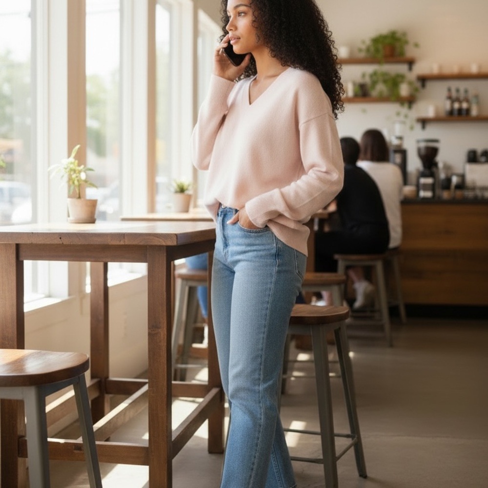 DENVER HAYES Light peach nude V-Neck Women's Sweater size small - Picture 10 of 14